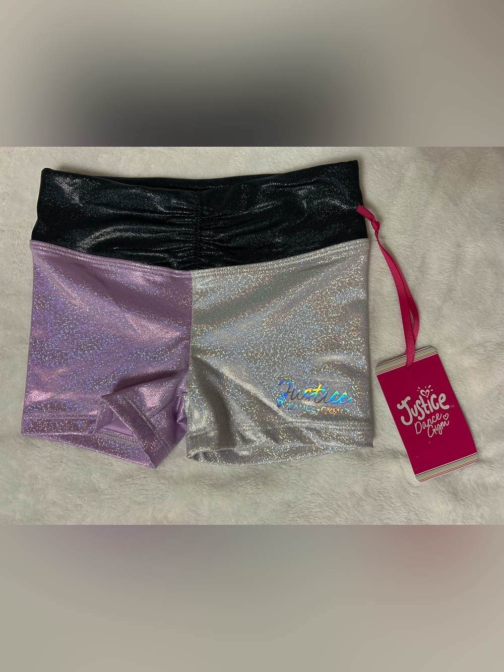 Justice Cinch Waistband Dance Shorts for Girls, Iridescent Foil
